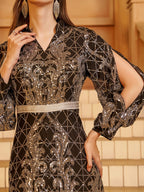 Abayas Pretas com Lantejoulas e Decote em V - Estilo Tribal MES72195