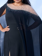 Vestido Plus Size em Chiffon com Manga Capa - Modelo PMES00566