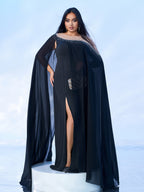 Vestido Plus Size em Chiffon com Manga Capa - Modelo PMES00566