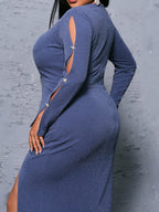 Vestido Plus Size com Recortes, Pedrarias e Glitter - Fenda Elegante PRX70181