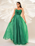 A-line Floral Tulle Dress with Tubular Top - RJ11883