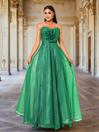 A-line Floral Tulle Dress with Tubular Top - RJ11883