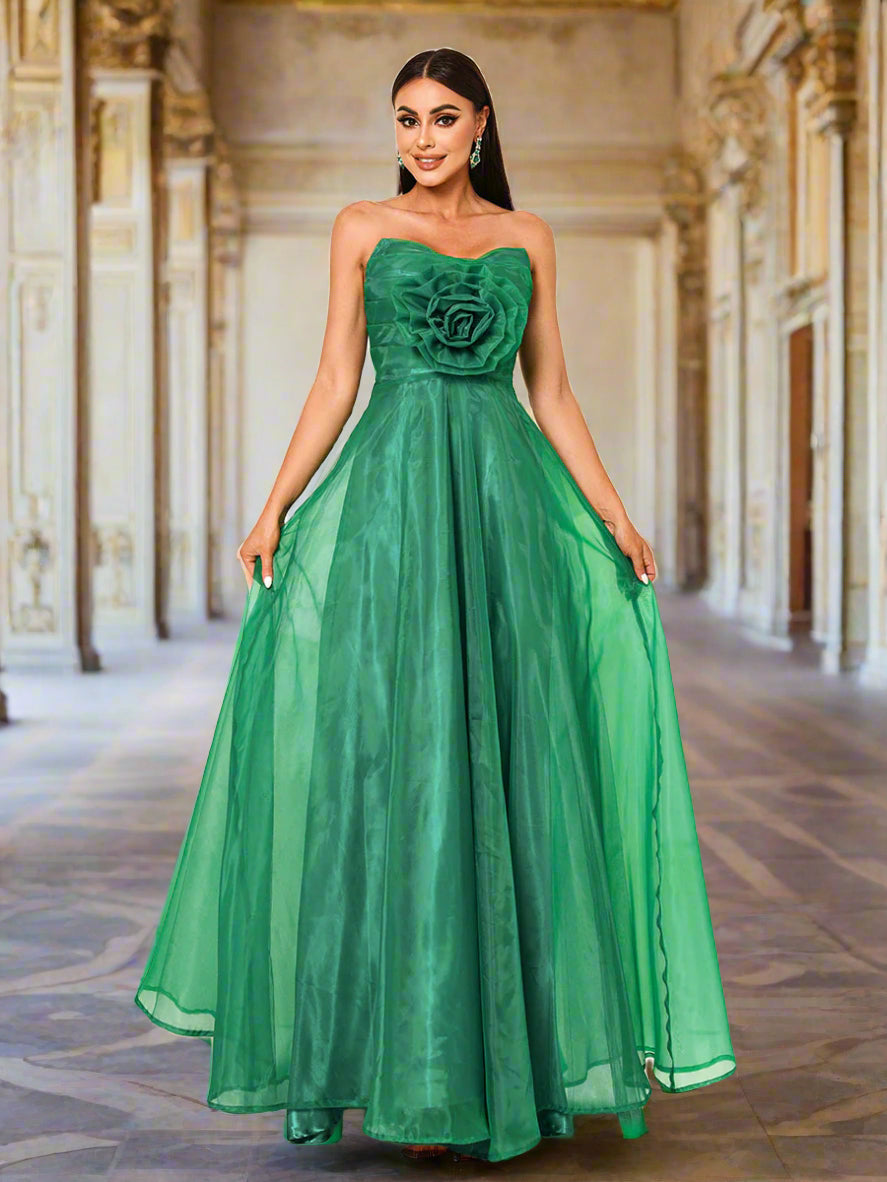 A-line Floral Tulle Dress with Tubular Top - RJ11883