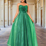 A-line Floral Tulle Dress with Tubular Top - RJ11883