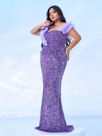 Vestido Formal Plus Size Sereia Roxo Sem Mangas - Modelo PRJ10811