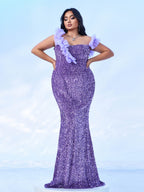 Vestido Formal Plus Size Sereia Roxo Sem Mangas - Modelo PRJ10811