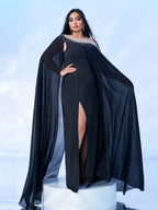 Vestido Plus Size em Chiffon com Manga Capa - Modelo PMES00566