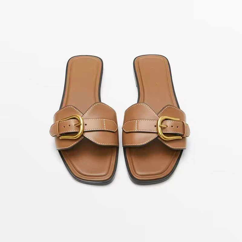 Sandália Rasteira Fivela Dourada Isli