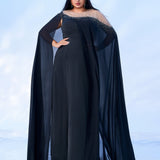 Vestido Plus Size em Chiffon com Manga Capa - Modelo PMES00566