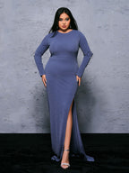 Vestido Plus Size com Recortes, Pedrarias e Glitter - Fenda Elegante PRX70181